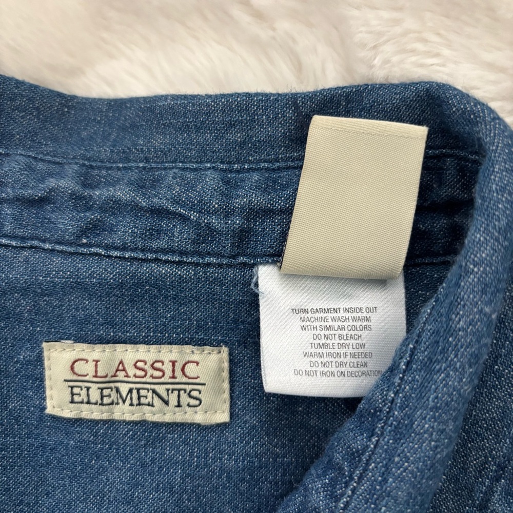 Classic Elements Embroidered Witch Black Cat Denim Shirt Size 12 Blue Halloween - Picture 10 of 11